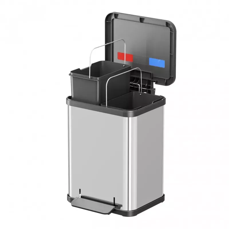 Cubo de basura rectangular de acero inoxidable Hailo Öko duo Plus M, 18 L de capacidad