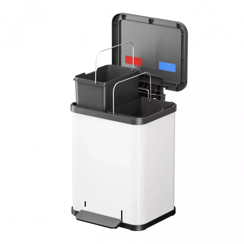 Cubo de basura rectangular de acero Hailo Öko duo Plus M 18 L, blanco