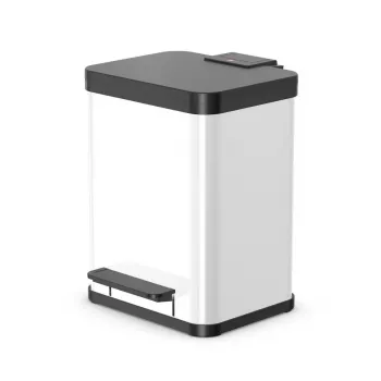 Cubo de basura rectangular de acero Hailo Öko duo Plus M 18 L, blanco