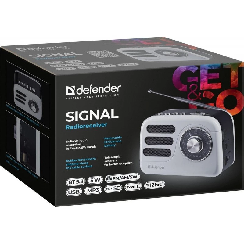 Altavoz portátil DEFENDER SIGNAL con FM/MP3/SD/USB y Bluetooth (5W, antena)
