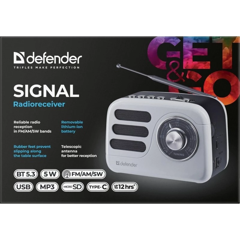 Altavoz portátil DEFENDER SIGNAL con FM/MP3/SD/USB y Bluetooth (5W, antena)