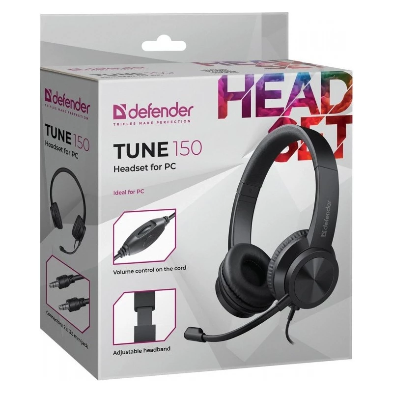 Auriculares con cable y micrófono DEFENDER tune 150 – negros, auriculares estéreo con cable