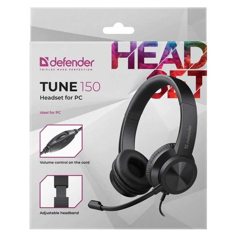 Auriculares con cable y micrófono DEFENDER tune 150 – negros, auriculares estéreo con cable