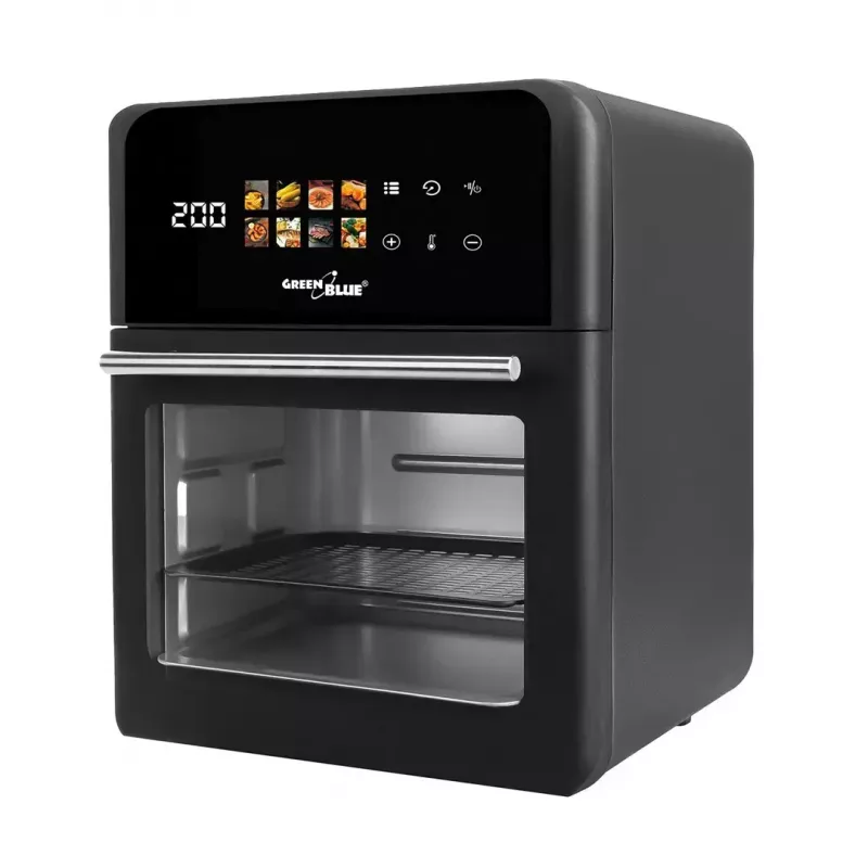 Freidora de aire GreenBlue GB950 1800W, 10 l de capacidad, 8 programas, panel táctil, temporizador, negra