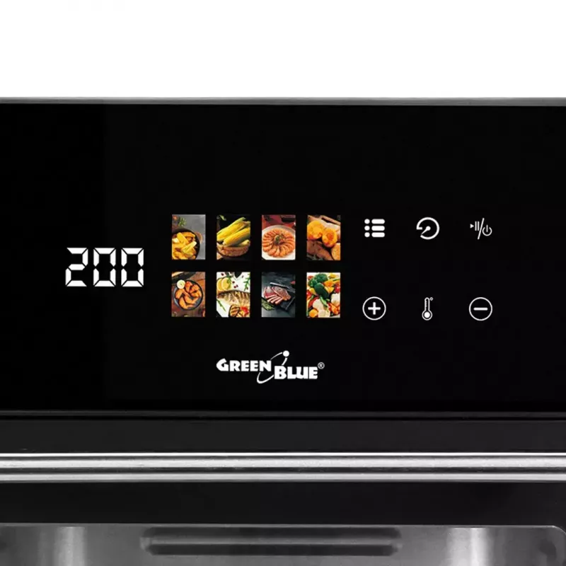 Freidora de aire GreenBlue GB950 1800W, 10 l de capacidad, 8 programas, panel táctil, temporizador, negra