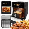 Freidora de aire GreenBlue GB950 1800W, 10 l de capacidad, 8 programas, panel táctil, temporizador, negra