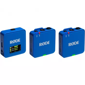 Micrófono Rode Wireless Go III azul — sistema lavalier inalámbrico compacto