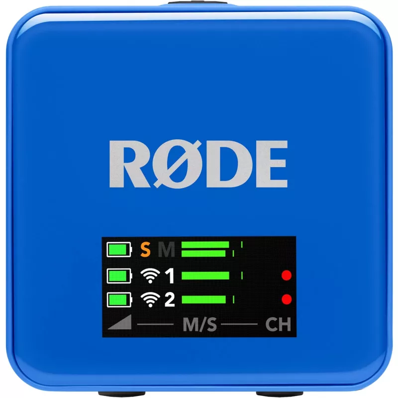 Micrófono Rode Wireless Go III azul — sistema lavalier inalámbrico compacto
