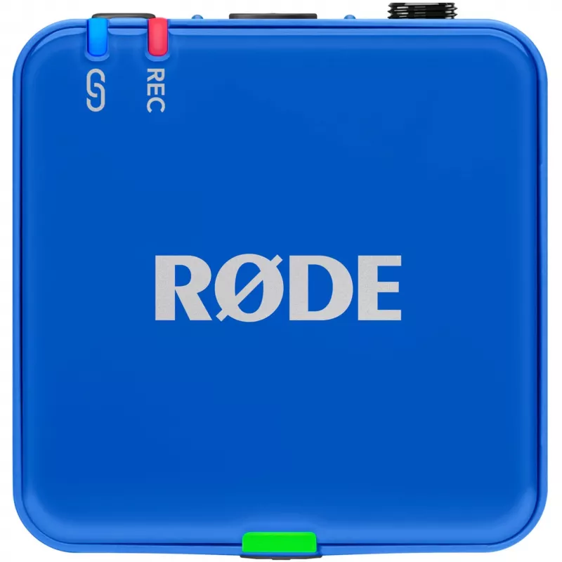 Micrófono Rode Wireless Go III azul — sistema lavalier inalámbrico compacto