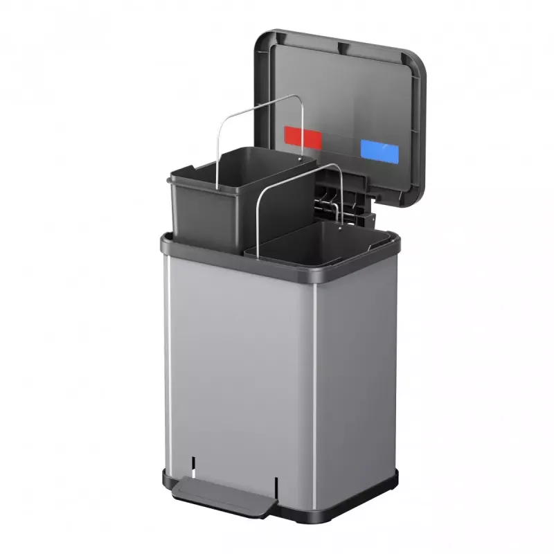 Cubo de basura rectangular de acero Hailo Öko duo Plus M 18 L, 2 compartimentos, plateado