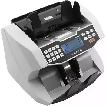 Máquina contadora de billetes Olympia NC 590 — blanca, pantalla LCD, 230 V AC, 60 W, 270×245×248 mm
