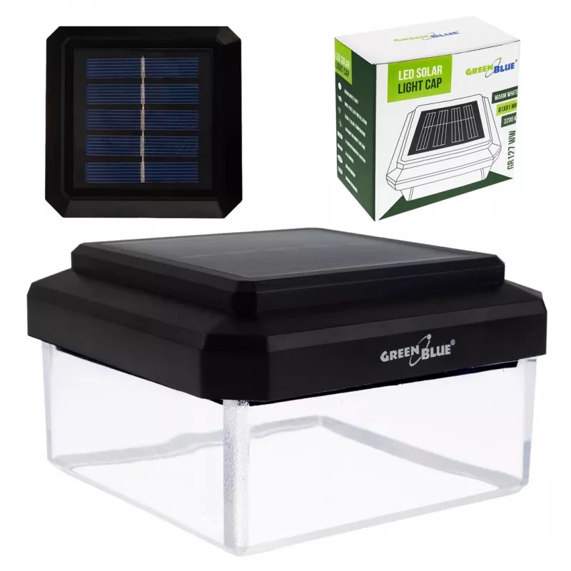 Luminaria solar LED para poste GreenBlue GB127 WW — 3200 K blanco neutro, baldaquino 80×80 mm, batería NiMH