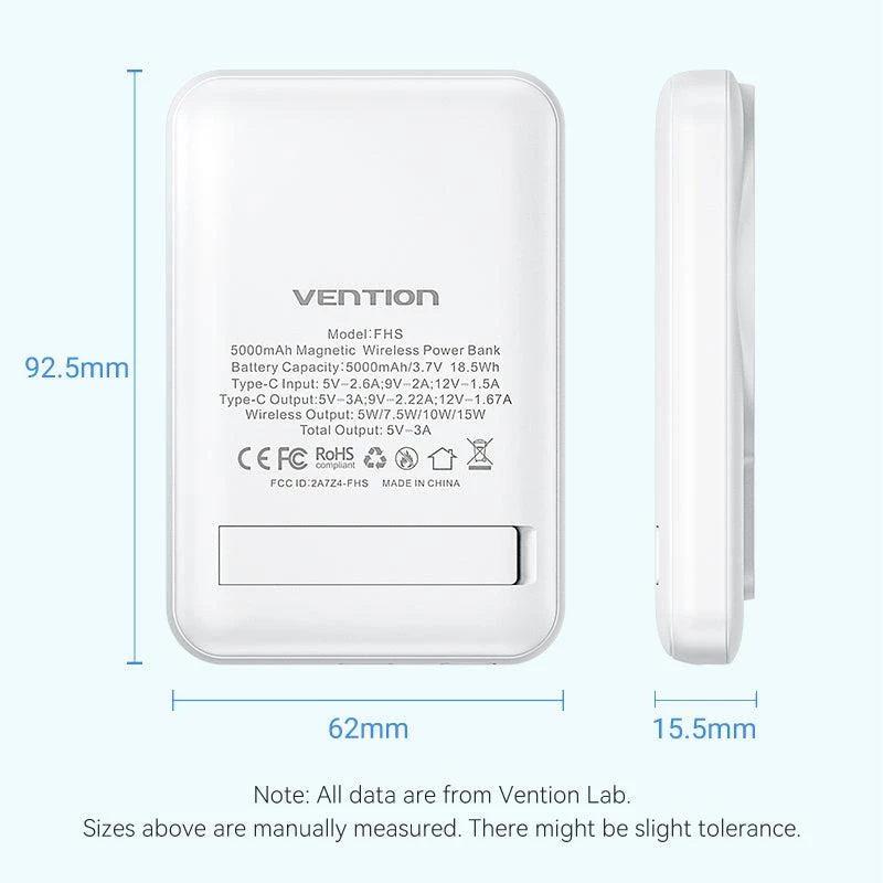 Batería externa Wrl 5000MAH 20W/MAGNETIC negra FHSB0 Vention