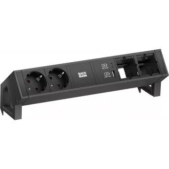 Módulo de alimentación Bachmann DESK2 con 2x tomas CEE7/3, 2x conexiones de ordenador, 2x cargador USB 22W, negro, 0,2m GST