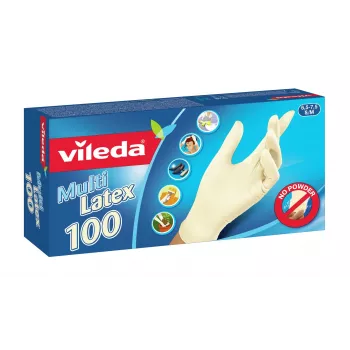 Guantes de látex desechables VILEDA Multi Latex 100, beige, talla S/M, 100 uds.