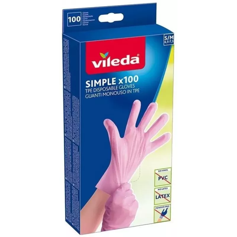 Guantes de látex desechables VILEDA Multi Latex 100, beige, talla S/M, 100 uds.