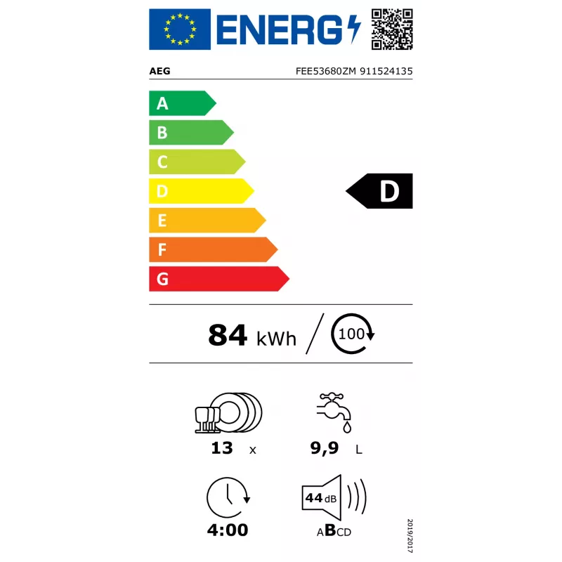 Lavavajillas totalmente integrable AEG FEE53680ZM – 13 cubiertos, 60 cm, 44 dB, clase energética D