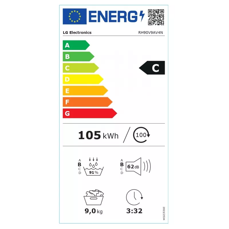 LG RH90V9AV4N, bomba de calor, 9 kg, profundidad 66 cm - secadora