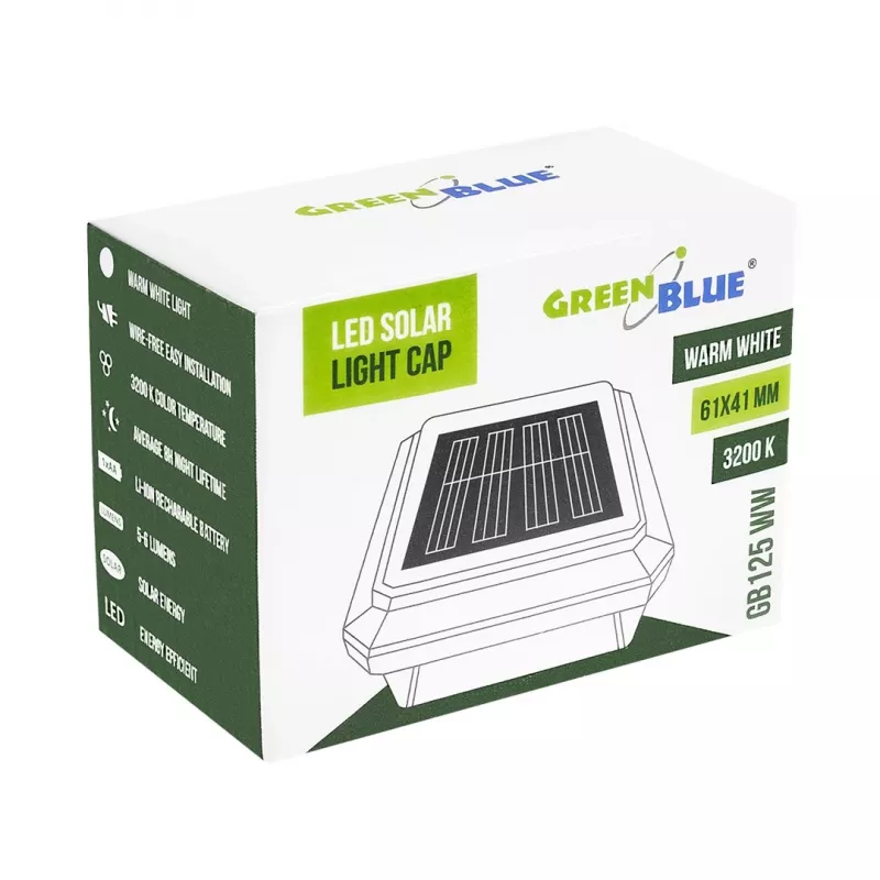 Baliza solar LED GreenBlue, 60x40mm, pantalla con forma envolvente, 3200K, GB125 WW