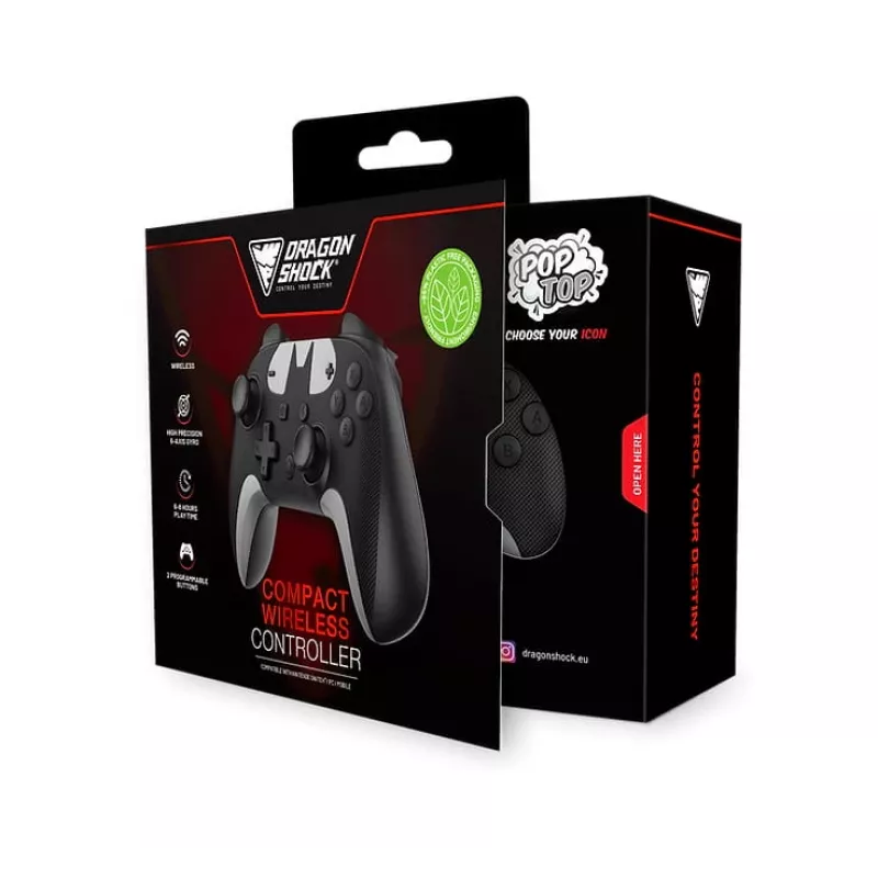 DragonShock PopTop Compact, mando, Nintendo Switch, botón Atrás, D-Pad, botón Home, botón Reset, inalámbrico, Bluetooth, USB Type-C