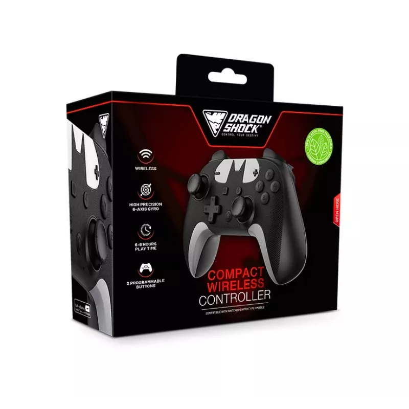 DragonShock PopTop Compact, mando, Nintendo Switch, botón Atrás, D-Pad, botón Home, botón Reset, inalámbrico, Bluetooth, USB Type-C
