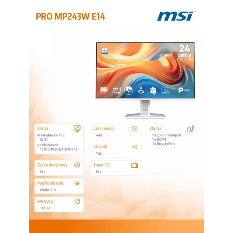 Monitor PRO MP243W E14 23,8 inch LED/FHD/plano/144Hz/blanco