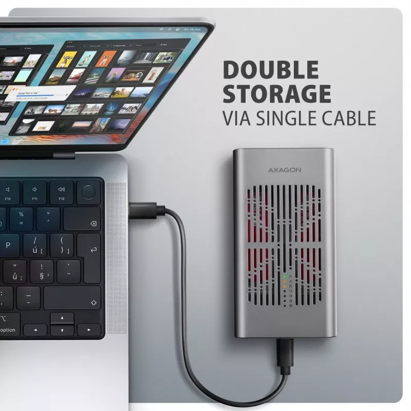 Caja externa AXAGON EEM2-20GD USB-C 20 Gbps para dos SSD M.2 NVMe con clonación por hardware
