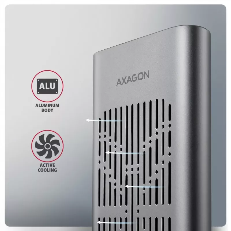 Caja externa AXAGON EEM2-20GD USB-C 20 Gbps para dos SSD M.2 NVMe con clonación por hardware