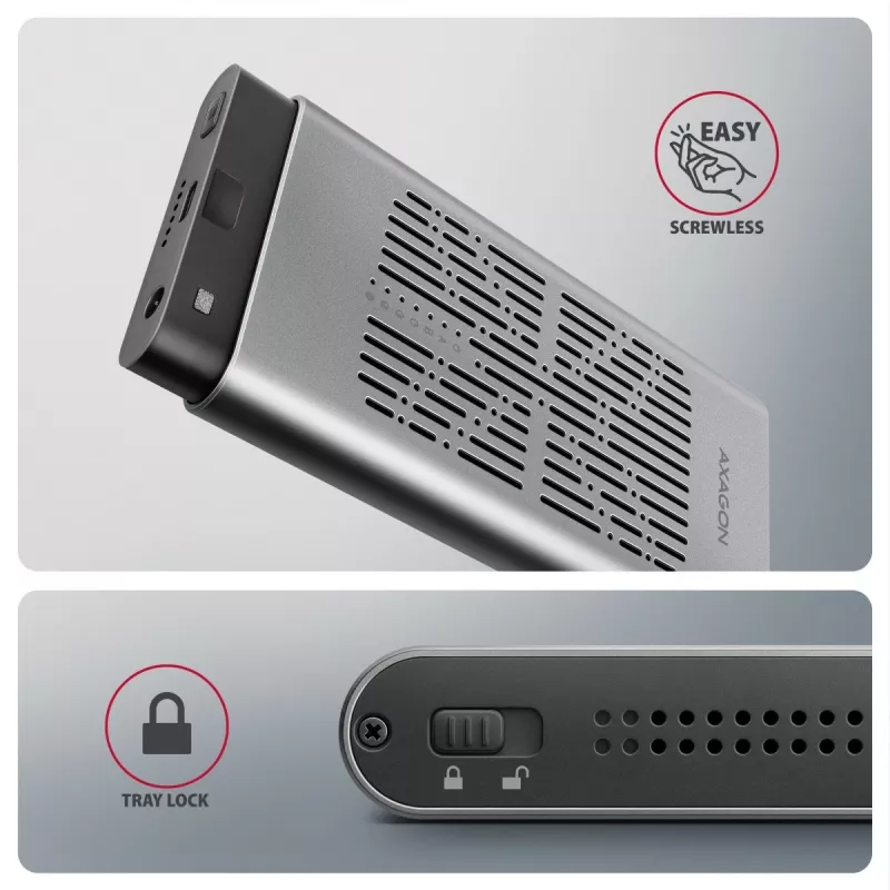 Caja externa AXAGON EEM2-20GD USB-C 20 Gbps para dos SSD M.2 NVMe con clonación por hardware