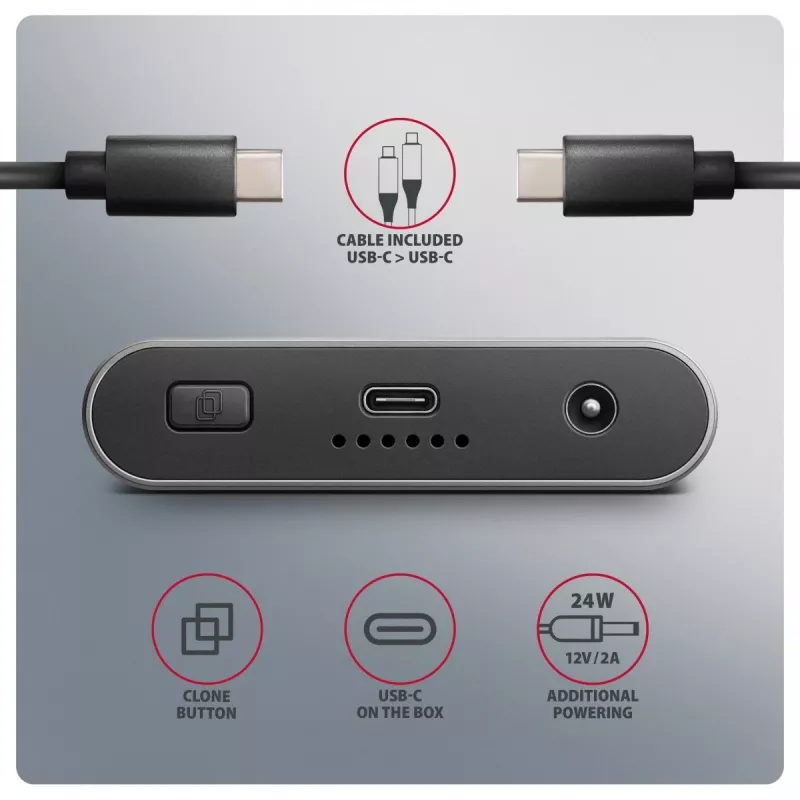 Caja externa AXAGON EEM2-20GD USB-C 20 Gbps para dos SSD M.2 NVMe con clonación por hardware