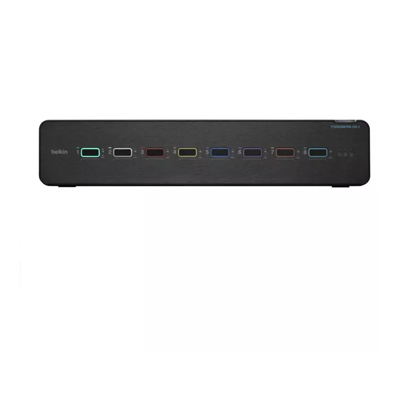 Switch KVM Belkin F1DN208KVM-UN-4 – 8 puertos dual-head HDMI/DisplayPort, teclado y ratón USB, 4K@60Hz, montaje en rack, negro