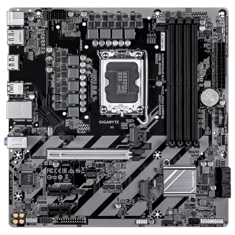 GIGABYTE B860M D3W Placa base - CPU Intel Core Ultra Series, VRM de 4+1+2 fases, hasta 9066MHz DDR5, 2xPCIe 4.0 M.2, 1GbE LAN, USB 3.2 Gen 1