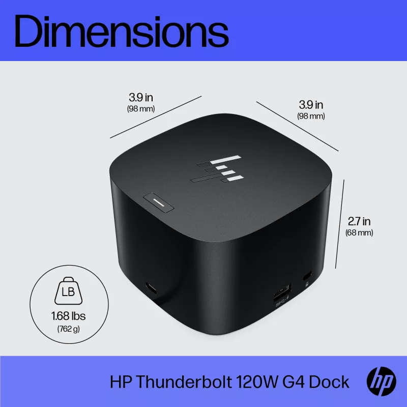 HP Thunderbolt Dock 120W G4, Kensington, China, Tailandia, Taiwán, empresa, Windows 10, Windows 11, MacOS, 98 mm