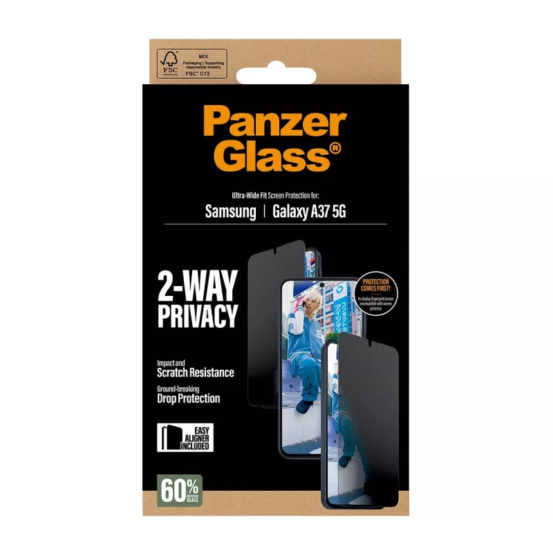 Protector de pantalla PanzerGlass Privacy para Samsung Galaxy A37 Ultra-WideFit PG90806, filtro de privacidad