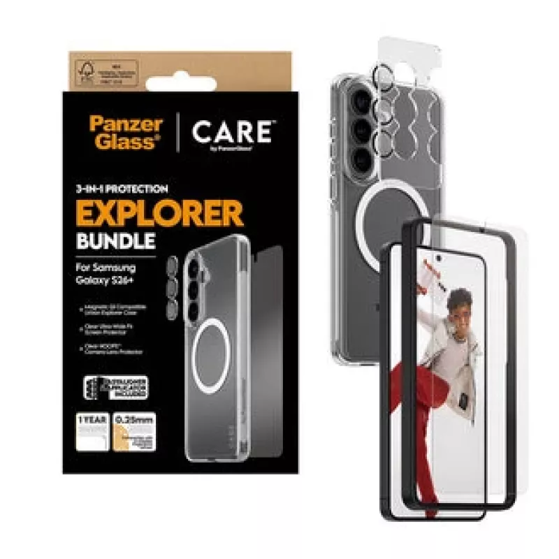 Protector de pantalla PanzerGlass CARE 3 en 1 para Samsung Galaxy S Plus 2026 — Set PanzerGlass CARE