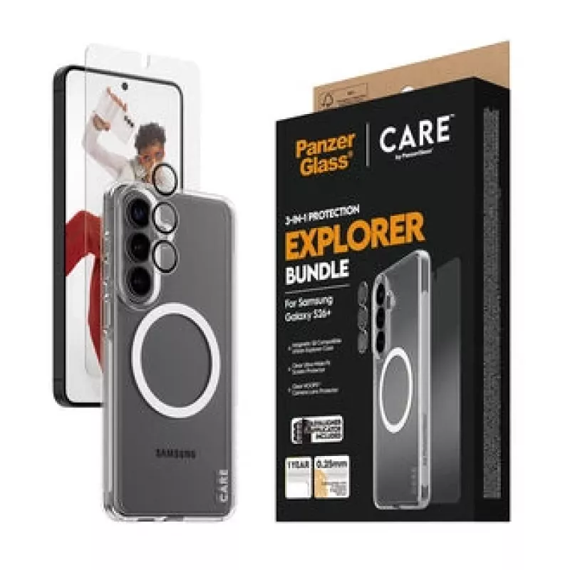 Protector de pantalla PanzerGlass CARE 3 en 1 para Samsung Galaxy S Plus 2026 — Set PanzerGlass CARE