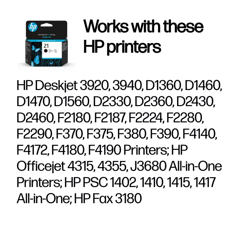 Cartucho de tinta original HP 21 negro, negro, 1 ud., 190 páginas