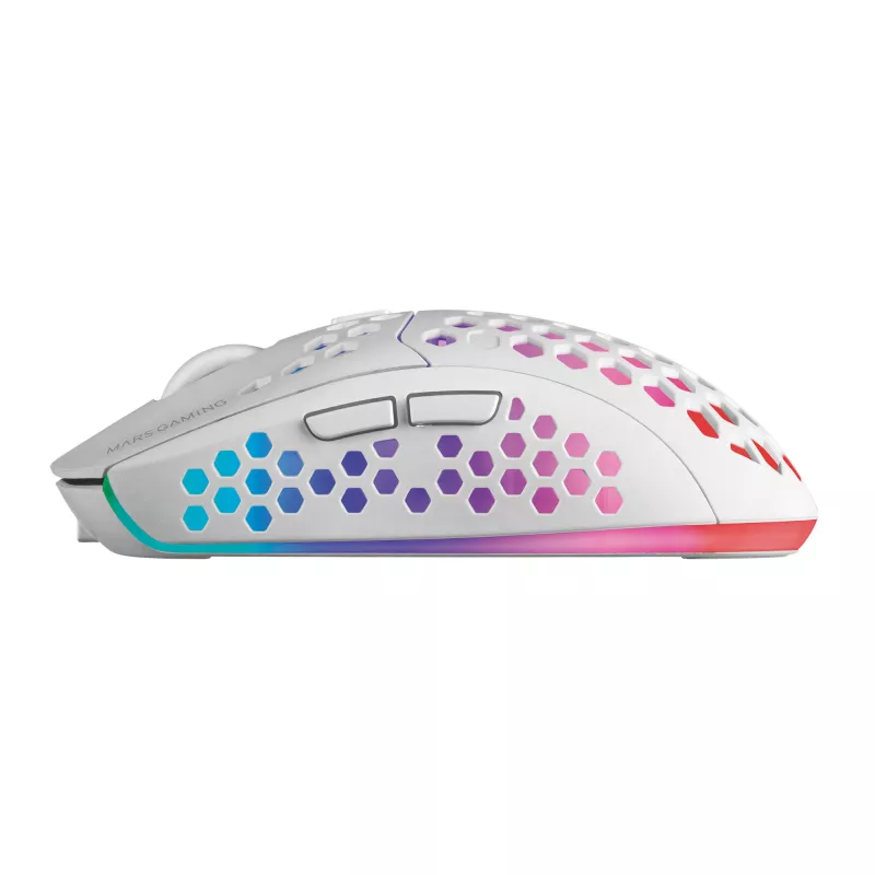 Mars Gaming MMW3W, ratón gaming inalámbrico, RGB Flow, ultraligero 79 g, 3200 DPI, blanco