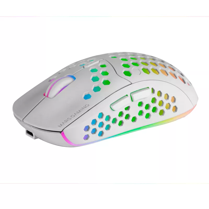 Mars Gaming MMW3W, ratón gaming inalámbrico, RGB Flow, ultraligero 79 g, 3200 DPI, blanco