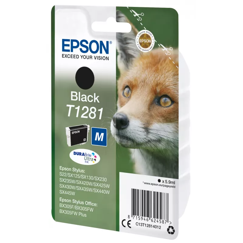 Epson Fox Pack individual Negro T1281 Tinta DURABrite Ultra, Negro, tinta pigmentada, 5,9 ml, 1 ud., 185 páginas