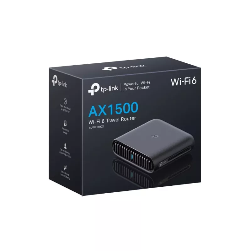 TP-Link AX1500 Router de viaje Wi-Fi 6, Wi-Fi 6 (802.11ax), Doble banda (2,4 GHz / 5 GHz), Ethernet LAN, Negro, Router portátil