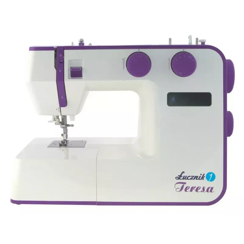 Máquina de coser Lucznik Teresa portátil ligera – Modelo Teresa, máquina de coser doméstica eléctrica, funciones de puntada básicas, blanco-violeta