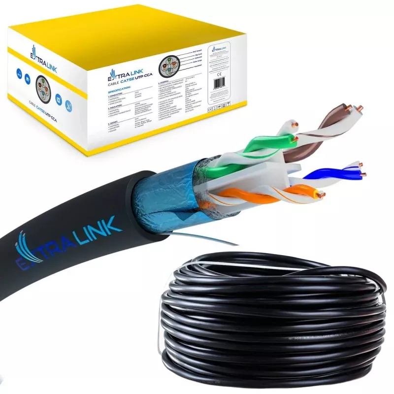 Cable de red Extralink Par trenzado CAT6 FTP Exterior 305m Negro