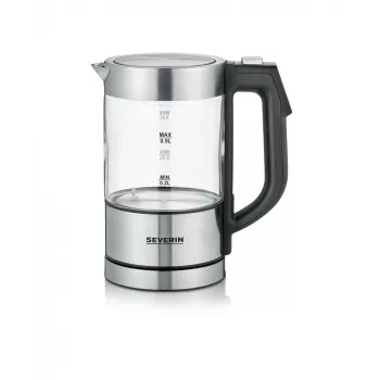 Hervidor SEVERIN WK3458, 0,5 L, 1100 W, cristal y acero inoxidable, 5 ajustes de temperatura, inalámbrico