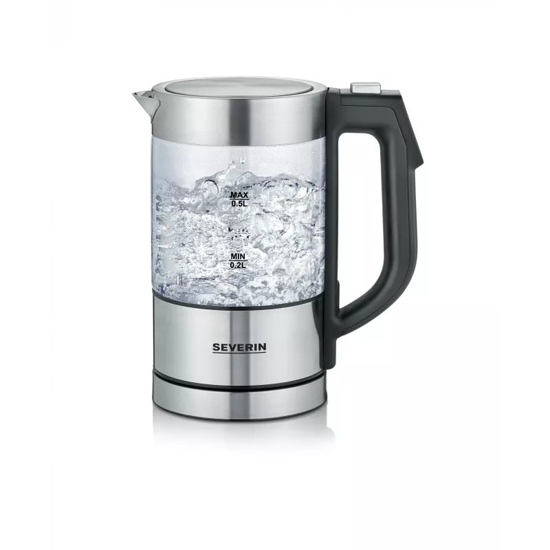 Hervidor SEVERIN WK3458, 0,5 L, 1100 W, cristal y acero inoxidable, 5 ajustes de temperatura, inalámbrico