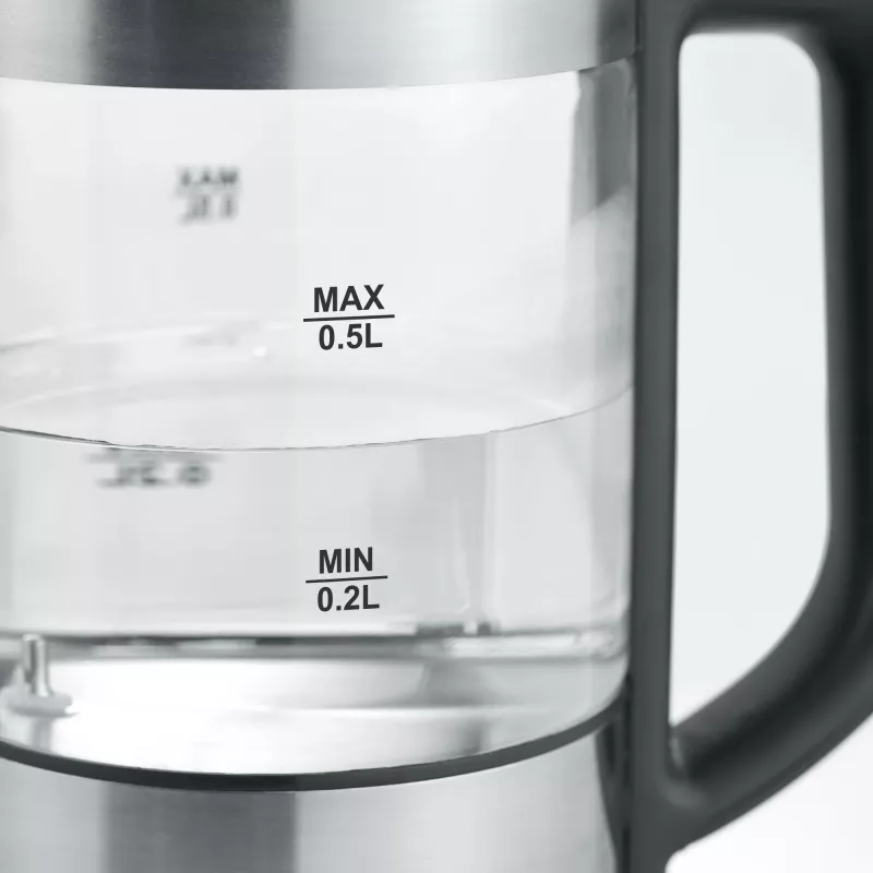 Hervidor SEVERIN WK3458, 0,5 L, 1100 W, cristal y acero inoxidable, 5 ajustes de temperatura, inalámbrico
