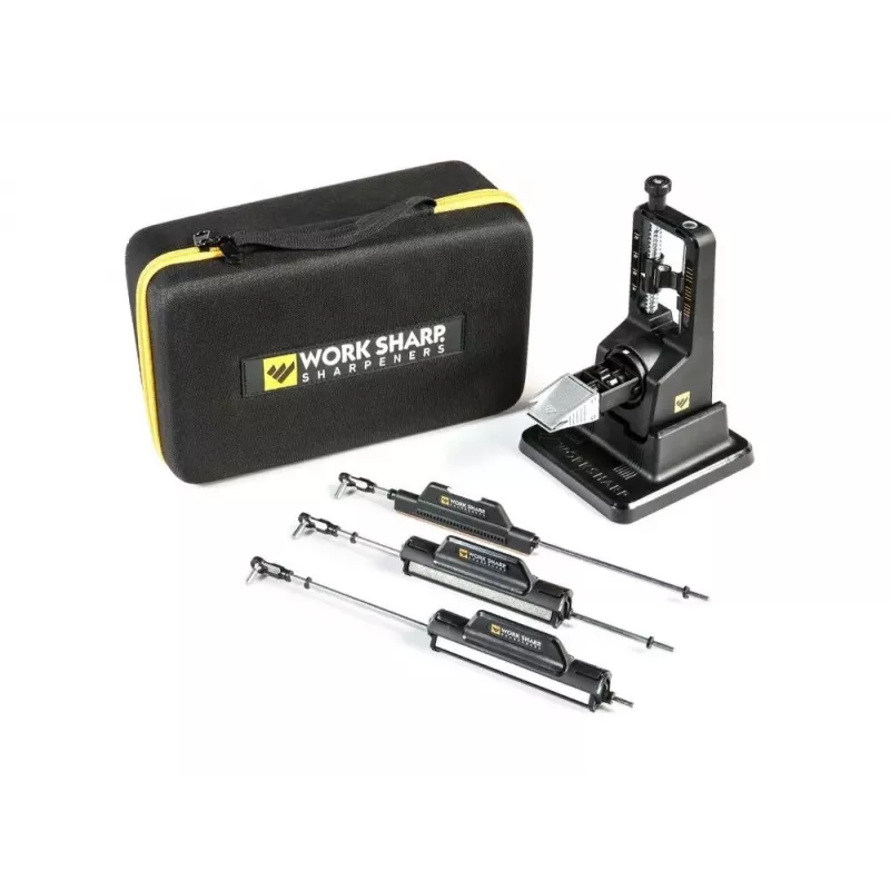 Afilador de cuchillos de paso Work Sharp Precision Adjust Elite 09DX066 — ángulo ajustable, piedras de diamante, acabado de cuero, funda de nailon