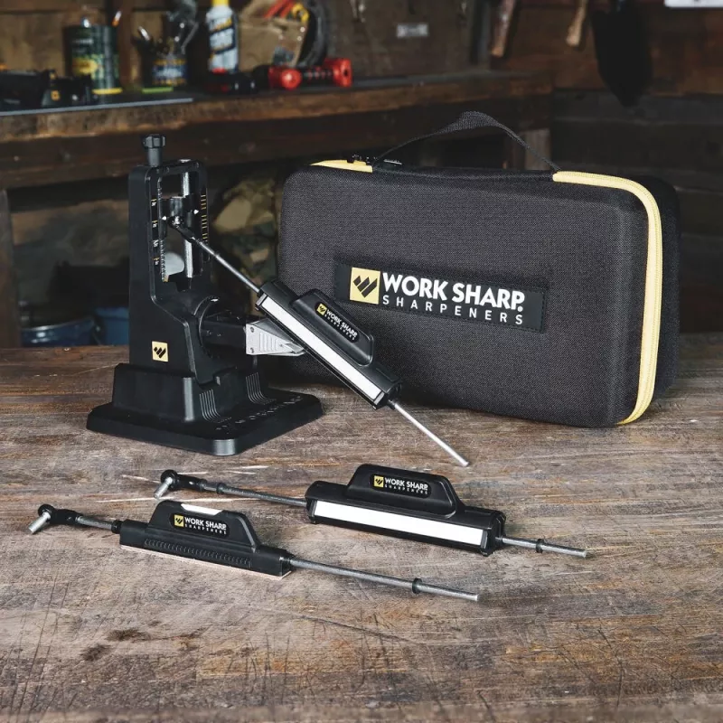 Afilador de cuchillos de paso Work Sharp Precision Adjust Elite 09DX066 — ángulo ajustable, piedras de diamante, acabado de cuero, funda de nailon