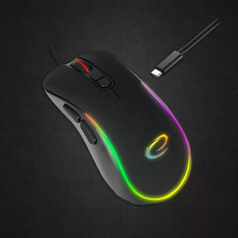 Ratón gaming ESPERANZA EGM303 USB Type-C, óptico 2400 DPI, 7 botones, RGB, para diestros, negro