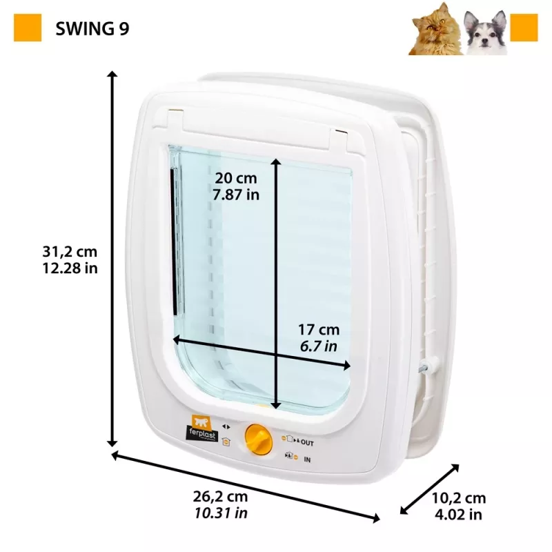 FERPLAST Swing 9 - puerta para perros medianos y gatos grandes, blanca